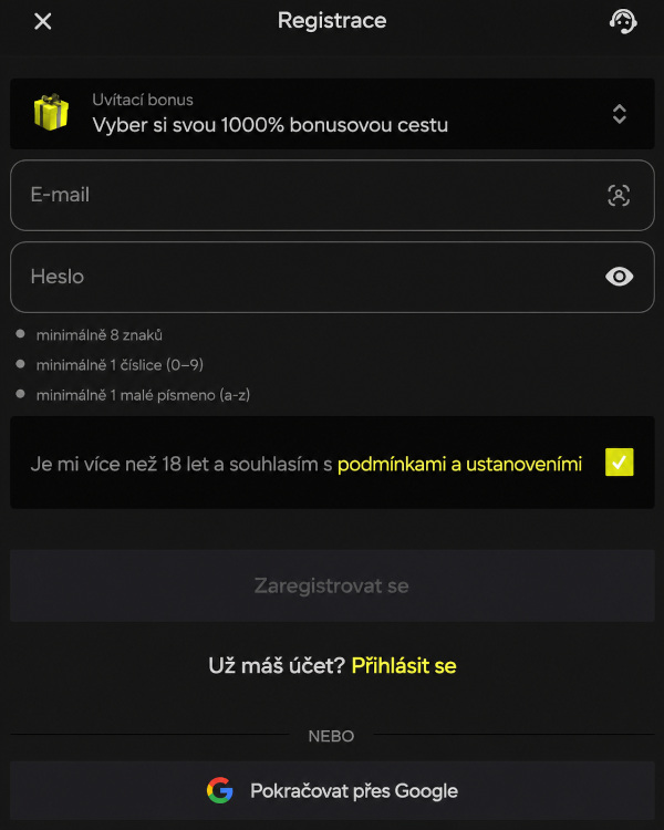 Zaregistrujte si účet na webu